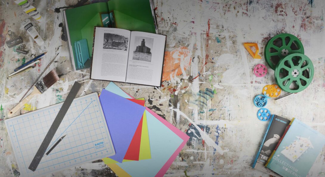 art on a messy tabel