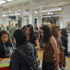 Group of students at an art exhibition
